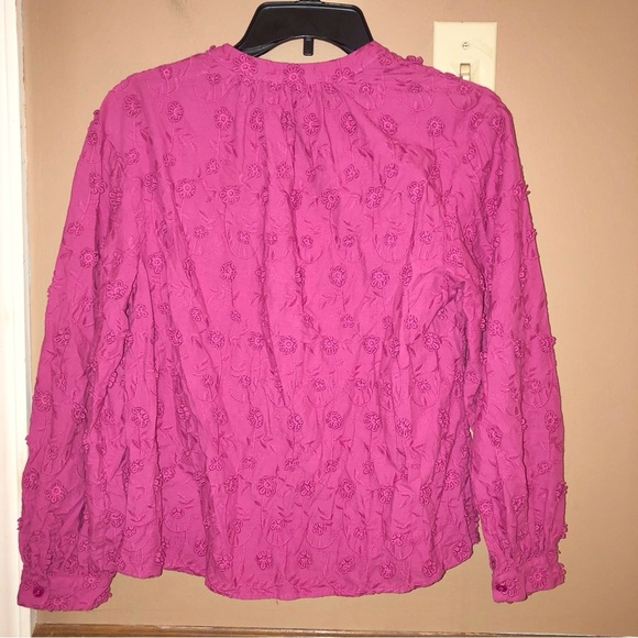 Soft Surroundings Floral Appliqué Button Front Blouse Pink Fuchsia Small - Picture 2 of 6